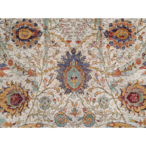6'x6' Papyrus White, Sickle Leaf Design, Hand Knotted, Silk With Textured Wool, Square, Oriental Rug FWR551454