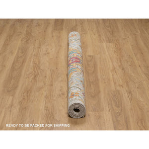6'x6' Papyrus White, Sickle Leaf Design, Hand Knotted, Silk With Textured Wool, Square, Oriental Rug FWR551454