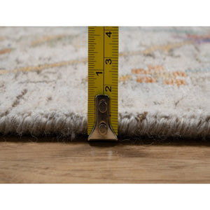 6'x6' Papyrus White, Sickle Leaf Design, Hand Knotted, Silk With Textured Wool, Square, Oriental Rug FWR551454