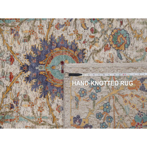6'x6' Papyrus White, Sickle Leaf Design, Hand Knotted, Silk With Textured Wool, Square, Oriental Rug FWR551454
