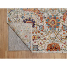 Load image into Gallery viewer, 4&#39;x6&#39; Alabaster White, Colorful Sickle Leaf Design, Hand Knotted, Silk With Textured Wool, Oriental Rug FWR551466