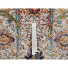 Load image into Gallery viewer, 4&#39;x6&#39; Alabaster White, Colorful Sickle Leaf Design, Hand Knotted, Silk With Textured Wool, Oriental Rug FWR551466