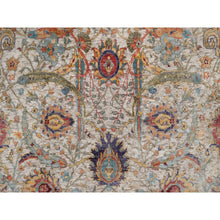 Load image into Gallery viewer, 4&#39;x6&#39; Alabaster White, Colorful Sickle Leaf Design, Hand Knotted, Silk With Textured Wool, Oriental Rug FWR551466