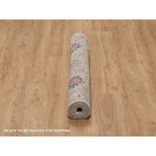 Load image into Gallery viewer, 4&#39;x6&#39; Alabaster White, Colorful Sickle Leaf Design, Hand Knotted, Silk With Textured Wool, Oriental Rug FWR551466