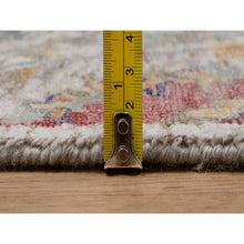 Load image into Gallery viewer, 4&#39;x6&#39; Alabaster White, Colorful Sickle Leaf Design, Hand Knotted, Silk With Textured Wool, Oriental Rug FWR551466