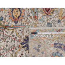 Load image into Gallery viewer, 4&#39;x6&#39; Alabaster White, Colorful Sickle Leaf Design, Hand Knotted, Silk With Textured Wool, Oriental Rug FWR551466