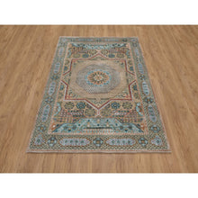 Load image into Gallery viewer, 4&#39;1&quot;x6&#39; Khaki Brown, Mamluk Design With Star Medallion, Hand Knotted, Textured Wool And Silk, Oriental Rug FWR551472