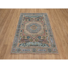 Load image into Gallery viewer, 4&#39;1&quot;x6&#39; Khaki Brown, Hand Knotted, Mamluk Design With Star Medallion, Textured Wool And Silk, Oriental Rug FWR551478