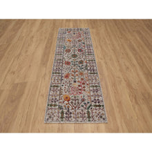 Load image into Gallery viewer, 2&#39;7&quot;x8&#39;2&quot; Papyrus White With Brown, Directional Vase Design, Silk With Textured Wool, Hand Knotted, Runner, Oriental Rug FWR551484