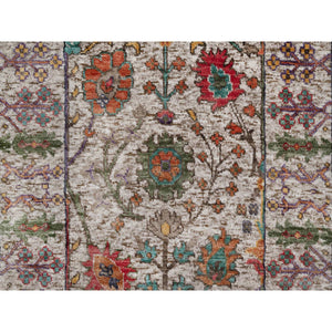 2'7"x8'2" Papyrus White With Brown, Directional Vase Design, Silk With Textured Wool, Hand Knotted, Runner, Oriental Rug FWR551484