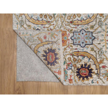Load image into Gallery viewer, 2&#39;5&quot;x6&#39; Winter White, Silk With Textured Wool, Colorful Sickle Leaf Design, Hand Knotted, Runner, Oriental Rug FWR551490