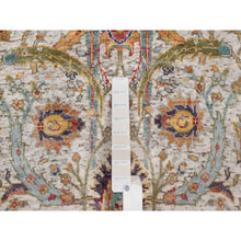 Load image into Gallery viewer, 2&#39;5&quot;x6&#39; Winter White, Silk With Textured Wool, Colorful Sickle Leaf Design, Hand Knotted, Runner, Oriental Rug FWR551490