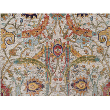 Load image into Gallery viewer, 2&#39;5&quot;x6&#39; Winter White, Silk With Textured Wool, Colorful Sickle Leaf Design, Hand Knotted, Runner, Oriental Rug FWR551490