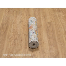 Load image into Gallery viewer, 2&#39;5&quot;x6&#39; Winter White, Silk With Textured Wool, Colorful Sickle Leaf Design, Hand Knotted, Runner, Oriental Rug FWR551490