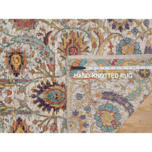 Load image into Gallery viewer, 2&#39;5&quot;x6&#39; Winter White, Silk With Textured Wool, Colorful Sickle Leaf Design, Hand Knotted, Runner, Oriental Rug FWR551490