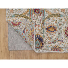 Load image into Gallery viewer, 2&#39;7&quot;x8&#39;1&quot; Snow White, Colorful Sickle Leaf Design, Hand Knotted, Silk With Textured Wool, Runner, Oriental Rug FWR551496