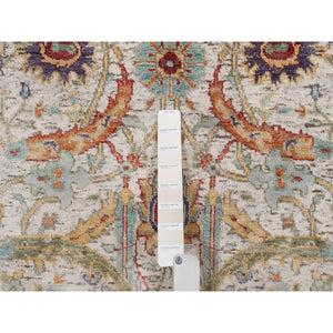 2'7"x8'1" Snow White, Colorful Sickle Leaf Design, Hand Knotted, Silk With Textured Wool, Runner, Oriental Rug FWR551496