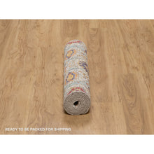 Load image into Gallery viewer, 2&#39;7&quot;x8&#39;1&quot; Snow White, Colorful Sickle Leaf Design, Hand Knotted, Silk With Textured Wool, Runner, Oriental Rug FWR551496