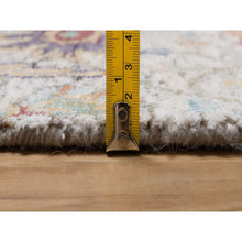 Load image into Gallery viewer, 2&#39;7&quot;x8&#39;1&quot; Snow White, Colorful Sickle Leaf Design, Hand Knotted, Silk With Textured Wool, Runner, Oriental Rug FWR551496