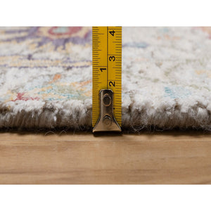 2'7"x8'1" Snow White, Colorful Sickle Leaf Design, Hand Knotted, Silk With Textured Wool, Runner, Oriental Rug FWR551496