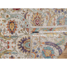 Load image into Gallery viewer, 2&#39;7&quot;x8&#39;1&quot; Snow White, Colorful Sickle Leaf Design, Hand Knotted, Silk With Textured Wool, Runner, Oriental Rug FWR551496