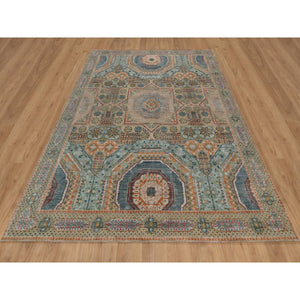 8'x10' Wood Brown, Hand Knotted, Mamluk Design With Star Medallion, Textured Wool And Silk, Oriental Rug FWR551508