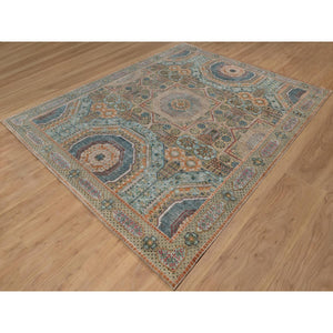 8'x10' Wood Brown, Hand Knotted, Mamluk Design With Star Medallion, Textured Wool And Silk, Oriental Rug FWR551508