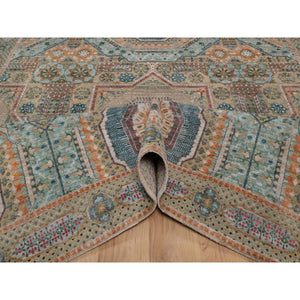 8'x10' Wood Brown, Hand Knotted, Mamluk Design With Star Medallion, Textured Wool And Silk, Oriental Rug FWR551508