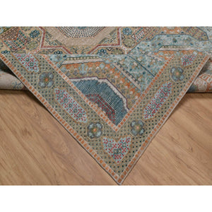 8'x10' Wood Brown, Hand Knotted, Mamluk Design With Star Medallion, Textured Wool And Silk, Oriental Rug FWR551508