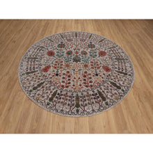 Load image into Gallery viewer, 7&#39;10&quot;x7&#39;10&quot; Snow White With Brown, Directional Vase Design, Hand Knotted, Silk With Textured Wool, Round, Oriental Rug FWR551514