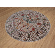 Load image into Gallery viewer, 7&#39;10&quot;x7&#39;10&quot; Snow White With Brown, Directional Vase Design, Hand Knotted, Silk With Textured Wool, Round, Oriental Rug FWR551514