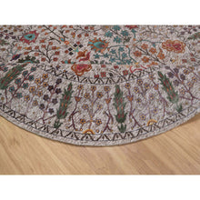 Load image into Gallery viewer, 7&#39;10&quot;x7&#39;10&quot; Snow White With Brown, Directional Vase Design, Hand Knotted, Silk With Textured Wool, Round, Oriental Rug FWR551514