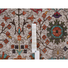Load image into Gallery viewer, 7&#39;10&quot;x7&#39;10&quot; Snow White With Brown, Directional Vase Design, Hand Knotted, Silk With Textured Wool, Round, Oriental Rug FWR551514
