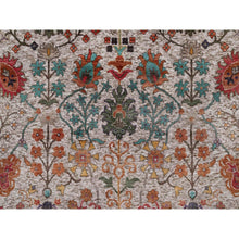 Load image into Gallery viewer, 7&#39;10&quot;x7&#39;10&quot; Snow White With Brown, Directional Vase Design, Hand Knotted, Silk With Textured Wool, Round, Oriental Rug FWR551514