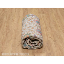 Load image into Gallery viewer, 7&#39;10&quot;x7&#39;10&quot; Snow White With Brown, Directional Vase Design, Hand Knotted, Silk With Textured Wool, Round, Oriental Rug FWR551514