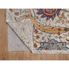 Load image into Gallery viewer, 7&#39;10&quot;x10&#39; Alabaster White, Silk With Textured Wool, Colorful Sickle Leaf Design, Hand Knotted, Oriental Rug FWR551532