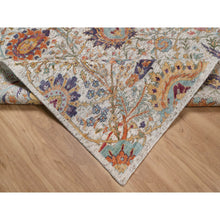 Load image into Gallery viewer, 7&#39;10&quot;x10&#39; Alabaster White, Silk With Textured Wool, Colorful Sickle Leaf Design, Hand Knotted, Oriental Rug FWR551532