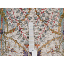 Load image into Gallery viewer, 7&#39;10&quot;x10&#39; Alabaster White, Silk With Textured Wool, Colorful Sickle Leaf Design, Hand Knotted, Oriental Rug FWR551532