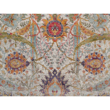 Load image into Gallery viewer, 7&#39;10&quot;x10&#39; Alabaster White, Silk With Textured Wool, Colorful Sickle Leaf Design, Hand Knotted, Oriental Rug FWR551532