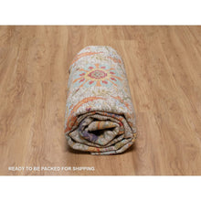 Load image into Gallery viewer, 7&#39;10&quot;x10&#39; Alabaster White, Silk With Textured Wool, Colorful Sickle Leaf Design, Hand Knotted, Oriental Rug FWR551532