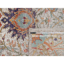 Load image into Gallery viewer, 7&#39;10&quot;x10&#39; Alabaster White, Silk With Textured Wool, Colorful Sickle Leaf Design, Hand Knotted, Oriental Rug FWR551532