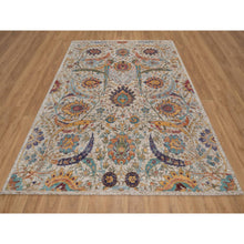 Load image into Gallery viewer, 8&#39;x10&#39; Papyrus White, Silk With Textured Wool, Colorful Sickle Leaf Design, Hand Knotted, Oriental Rug FWR551538