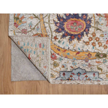 Load image into Gallery viewer, 8&#39;x10&#39; Papyrus White, Silk With Textured Wool, Colorful Sickle Leaf Design, Hand Knotted, Oriental Rug FWR551538