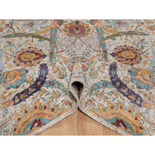 Load image into Gallery viewer, 8&#39;x10&#39; Papyrus White, Silk With Textured Wool, Colorful Sickle Leaf Design, Hand Knotted, Oriental Rug FWR551538