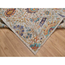 Load image into Gallery viewer, 8&#39;x10&#39; Papyrus White, Silk With Textured Wool, Colorful Sickle Leaf Design, Hand Knotted, Oriental Rug FWR551538