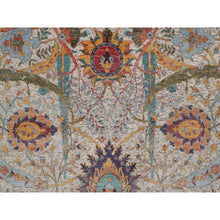 Load image into Gallery viewer, 8&#39;x10&#39; Papyrus White, Silk With Textured Wool, Colorful Sickle Leaf Design, Hand Knotted, Oriental Rug FWR551538