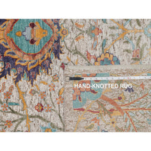 Load image into Gallery viewer, 8&#39;x10&#39; Papyrus White, Silk With Textured Wool, Colorful Sickle Leaf Design, Hand Knotted, Oriental Rug FWR551538