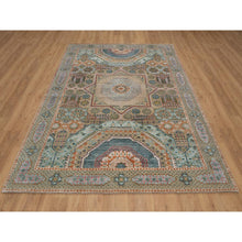 Load image into Gallery viewer, 6&#39;3&quot;x9&#39; Almond Brown, Hand Knotted, Mamluk Design With Star Medallion, Textured Wool And Silk, Oriental Rug FWR551544