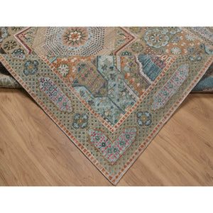 6'3"x9' Almond Brown, Hand Knotted, Mamluk Design With Star Medallion, Textured Wool And Silk, Oriental Rug FWR551544