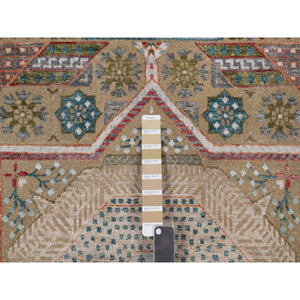 6'3"x9' Almond Brown, Hand Knotted, Mamluk Design With Star Medallion, Textured Wool And Silk, Oriental Rug FWR551544